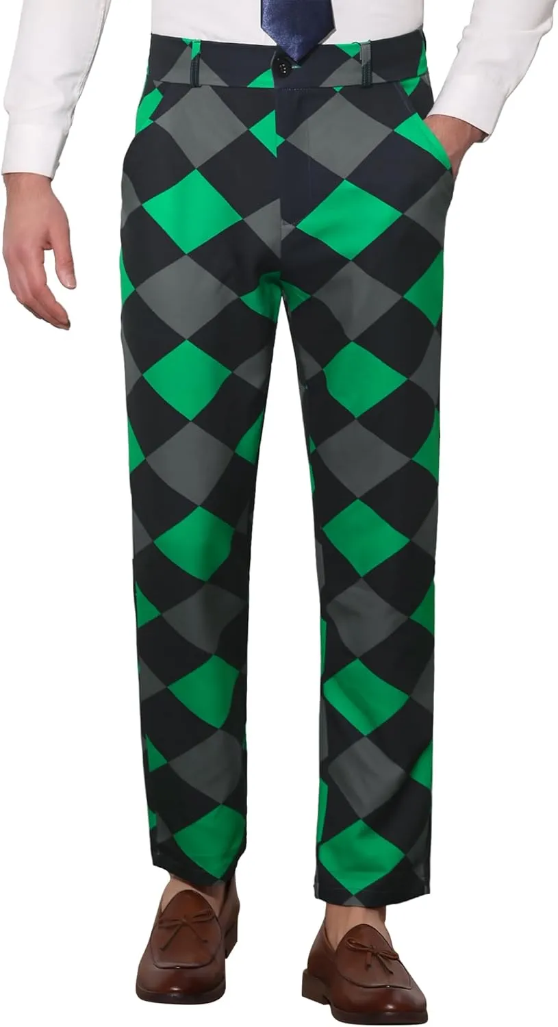 Lars Amadeus Men's Casual Geometric Printed Color Block Flat Front Dress Pants