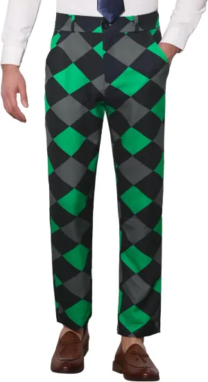 Lars Amadeus Men's Casual Geometric Printed Color Block Flat Front Dress Pants