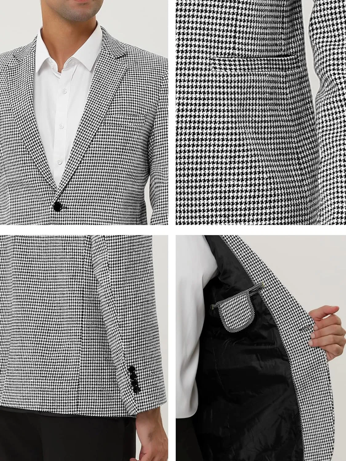 Lars Amadeus Men's Casual Plaid Sports Coat Notched Lapel One Button Houndstooth Blazer