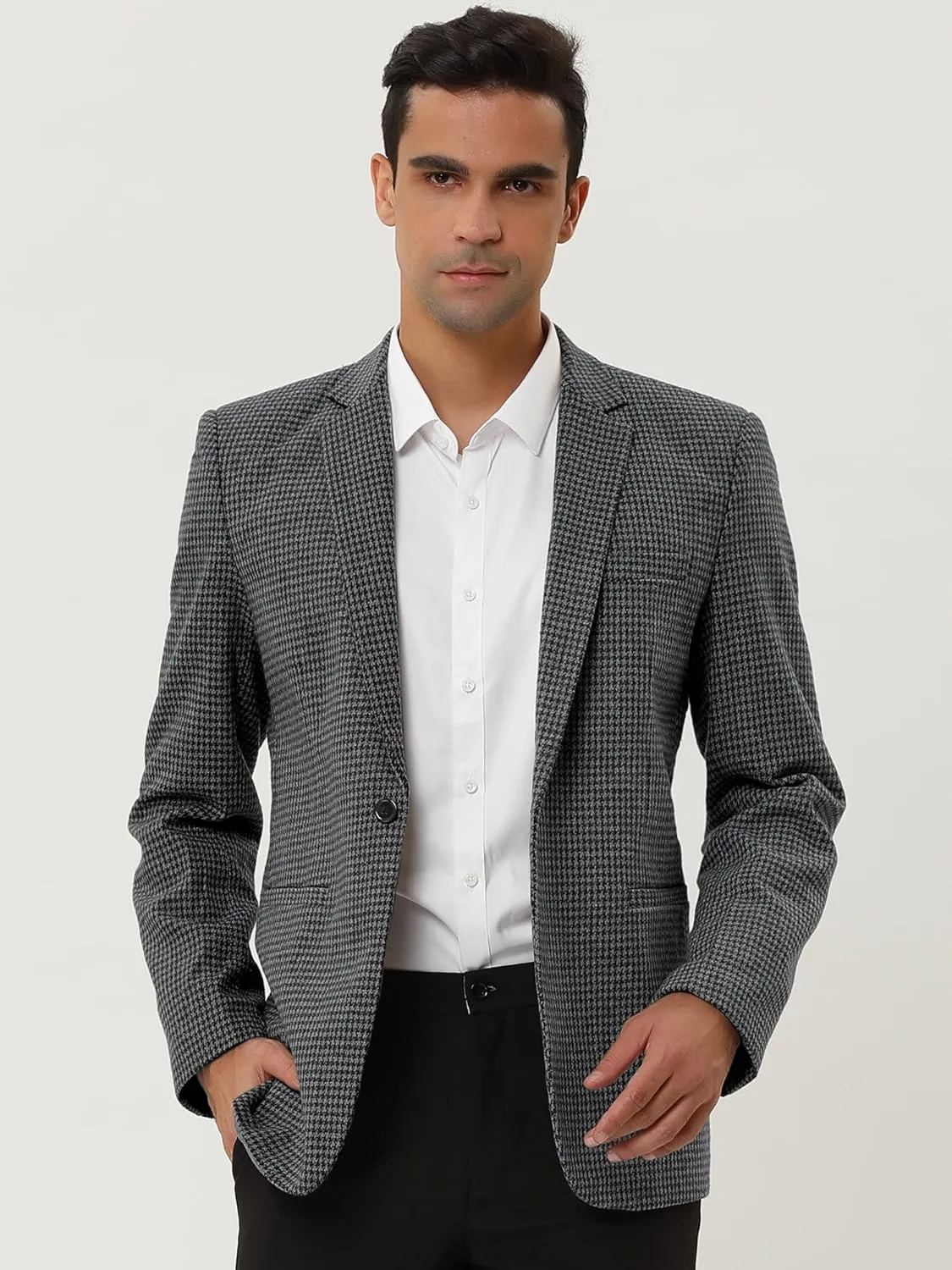 Lars Amadeus Men's Casual Plaid Sports Coat Notched Lapel One Button Houndstooth Blazer