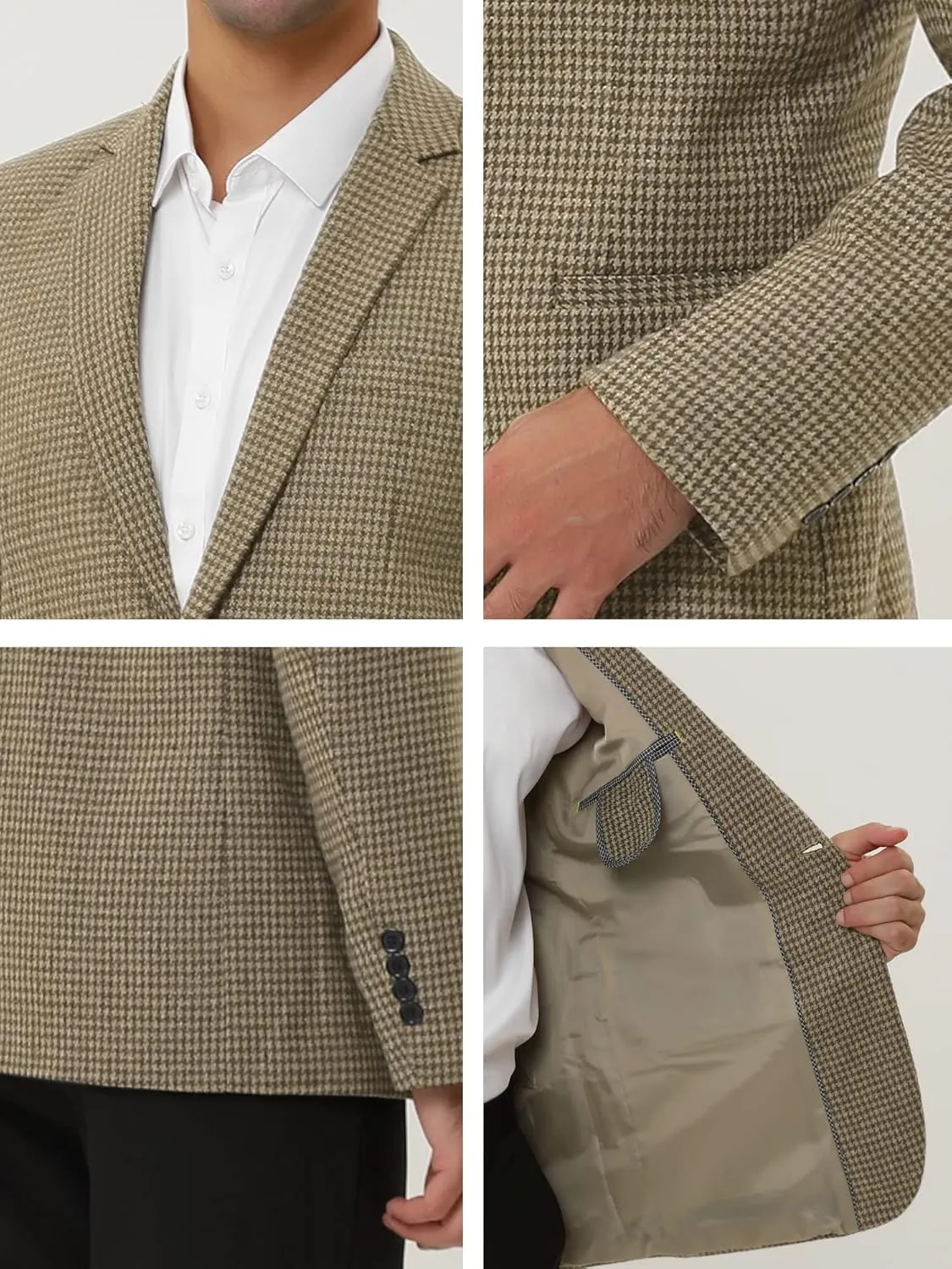 Lars Amadeus Men's Casual Plaid Sports Coat Notched Lapel One Button Houndstooth Blazer