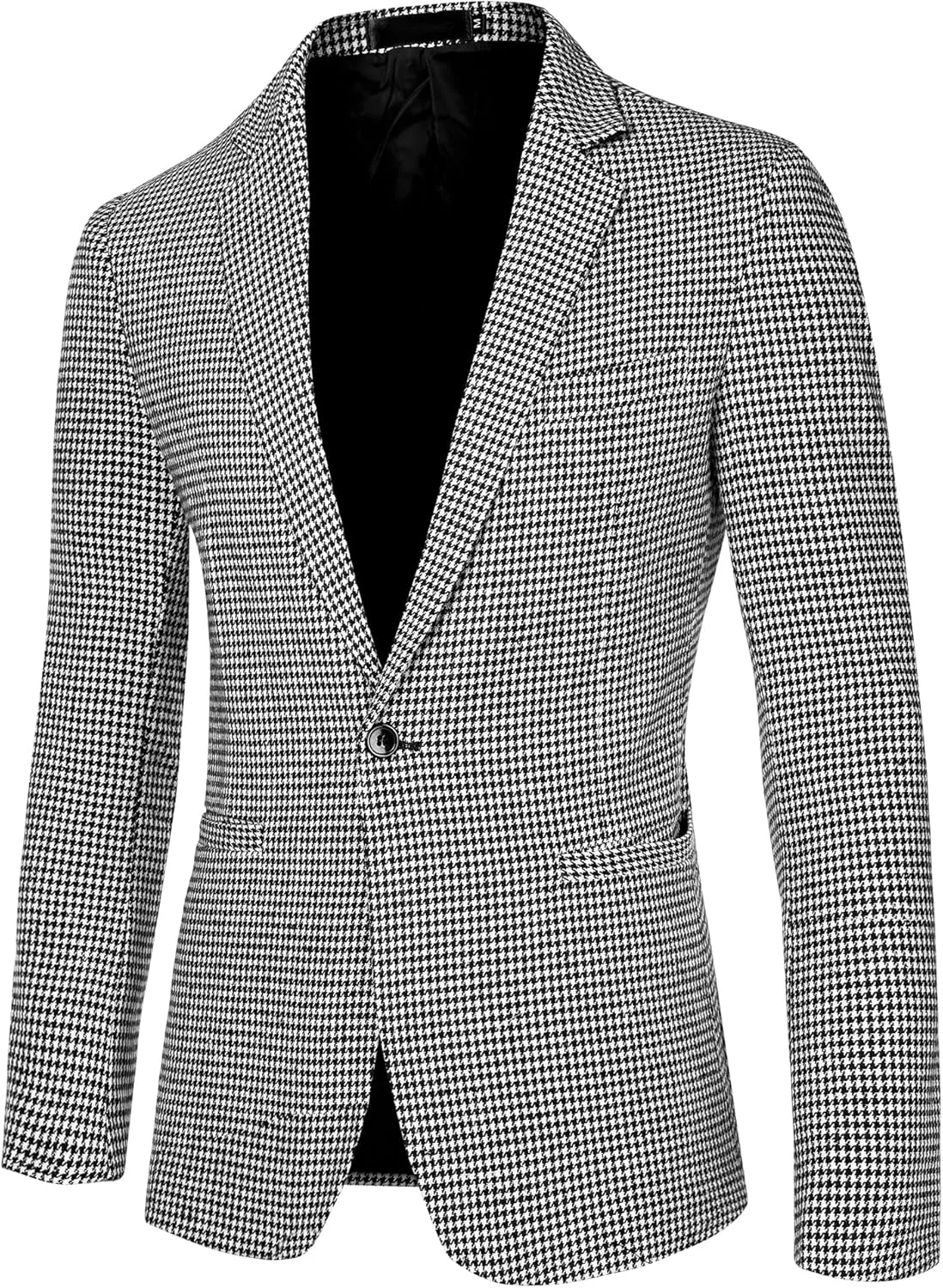 Lars Amadeus Men's Casual Plaid Sports Coat Notched Lapel One Button Houndstooth Blazer