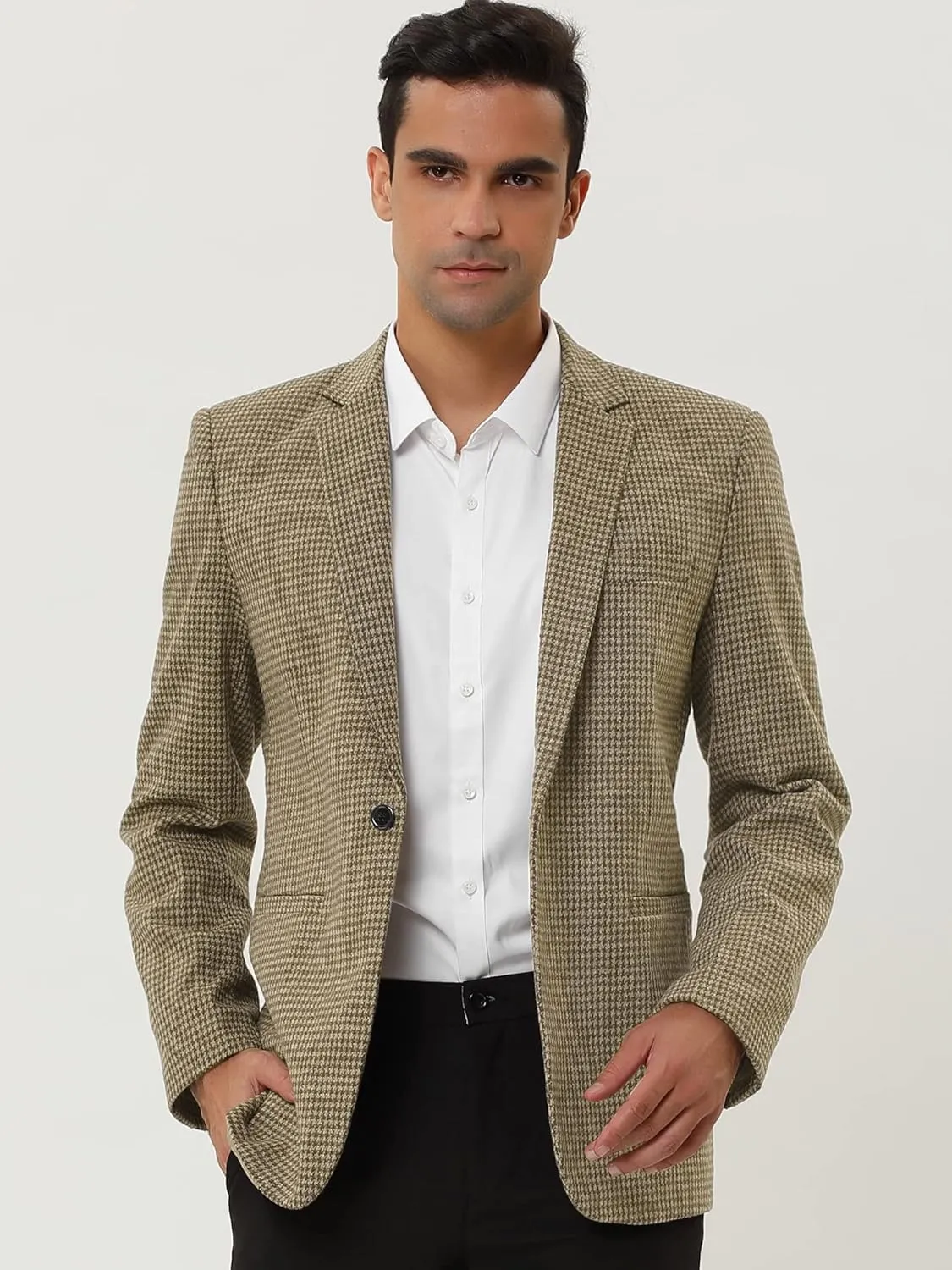Lars Amadeus Men's Casual Plaid Sports Coat Notched Lapel One Button Houndstooth Blazer