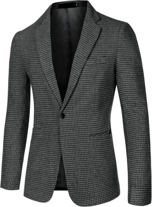 Lars Amadeus Men's Casual Plaid Sports Coat Notched Lapel One Button Houndstooth Blazer