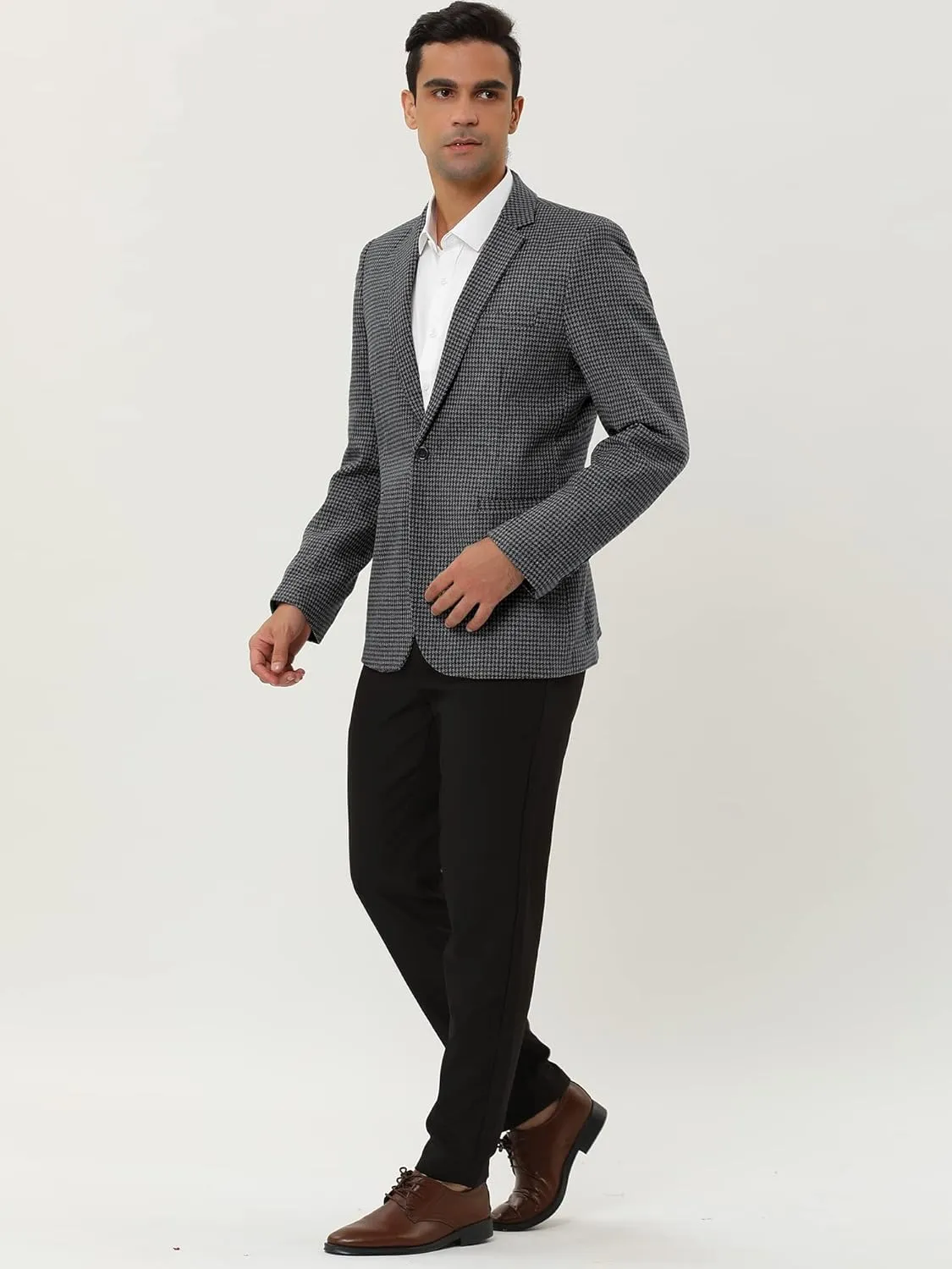Lars Amadeus Men's Casual Plaid Sports Coat Notched Lapel One Button Houndstooth Blazer