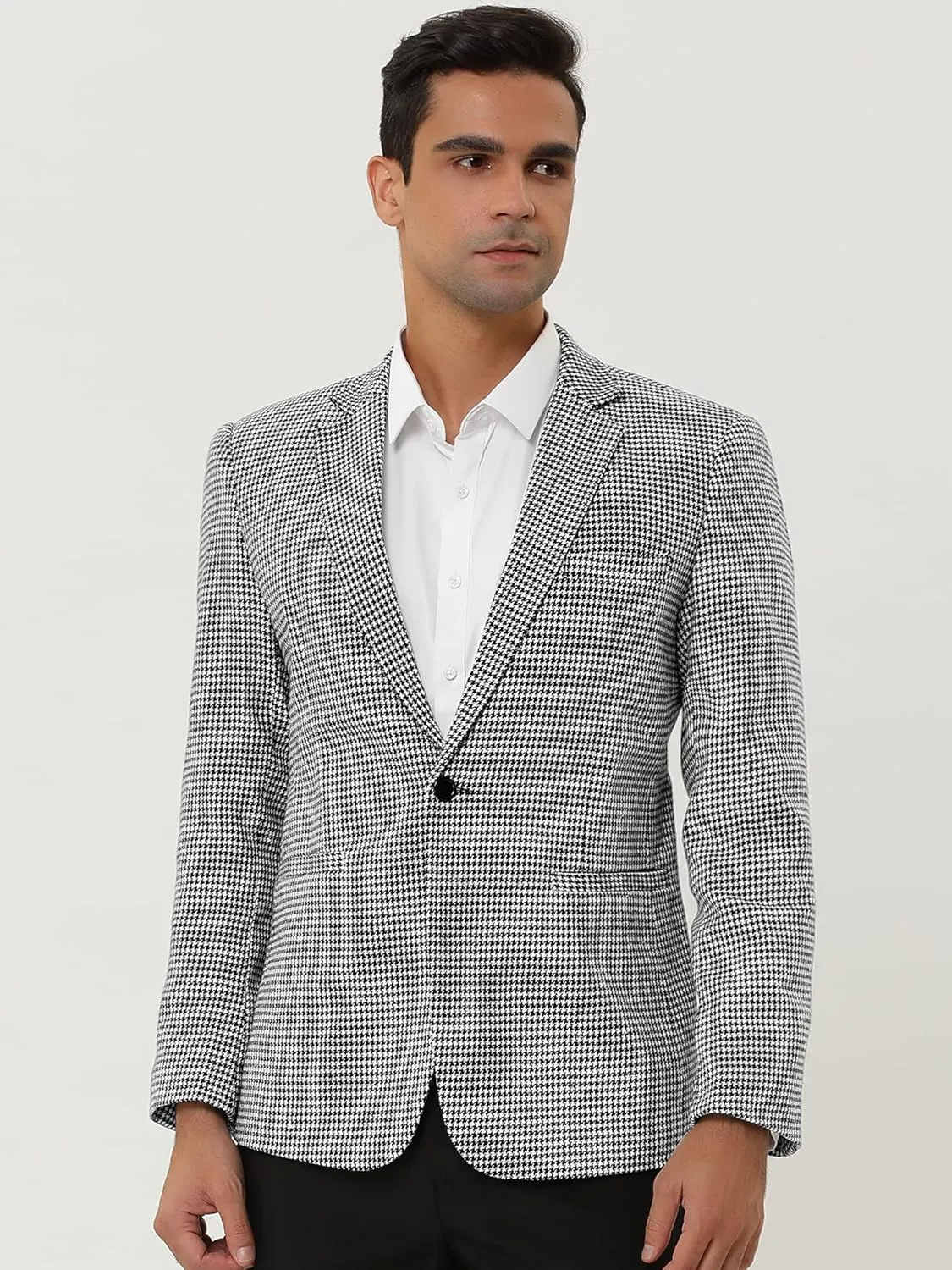 Lars Amadeus Men's Casual Plaid Sports Coat Notched Lapel One Button Houndstooth Blazer