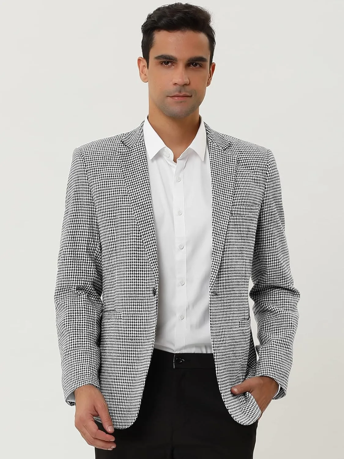Lars Amadeus Men's Casual Plaid Sports Coat Notched Lapel One Button Houndstooth Blazer