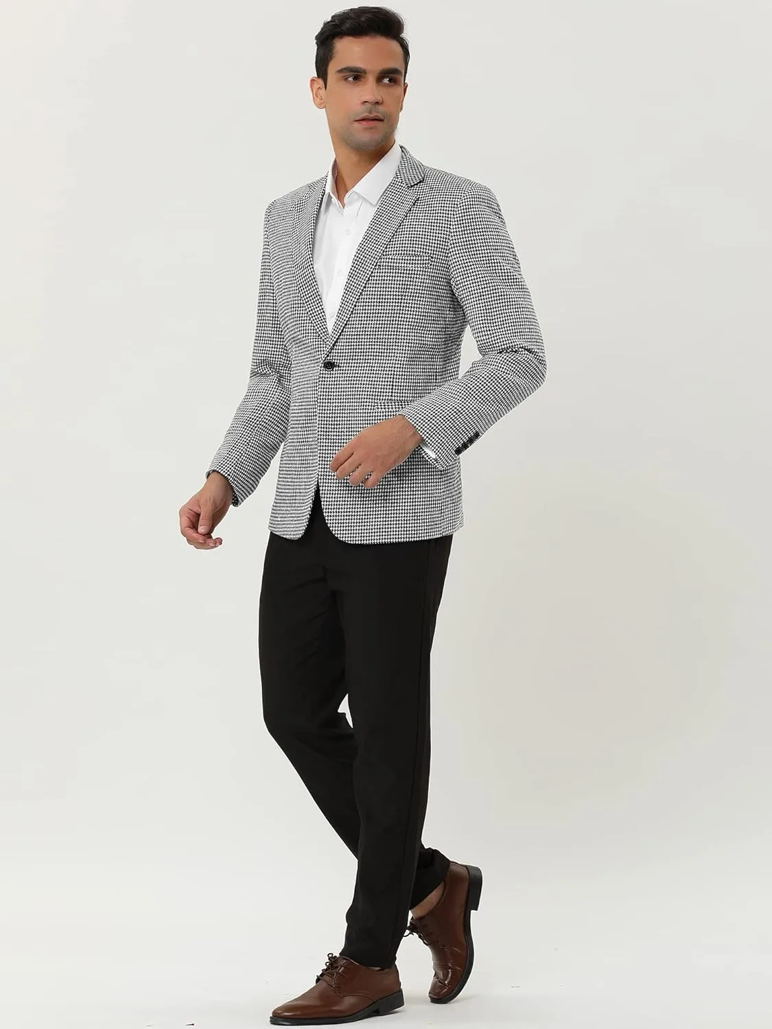 Lars Amadeus Men's Casual Plaid Sports Coat Notched Lapel One Button Houndstooth Blazer