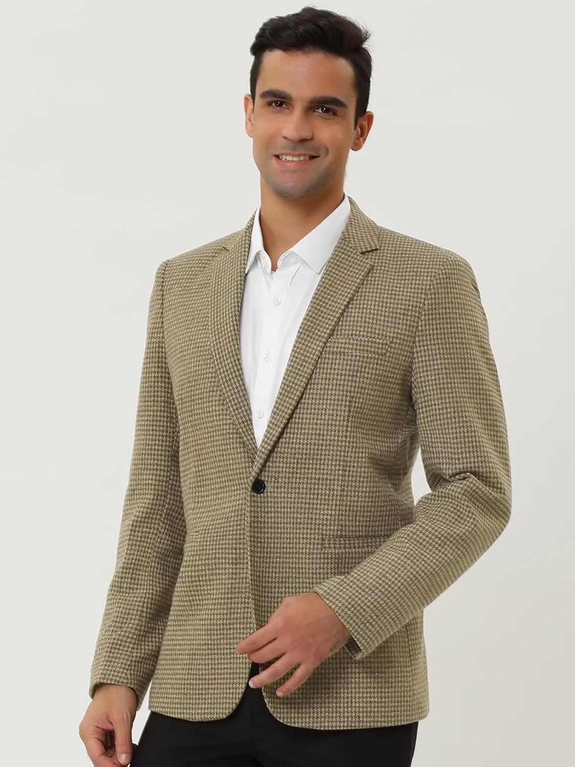 Lars Amadeus Men's Casual Plaid Sports Coat Notched Lapel One Button Houndstooth Blazer