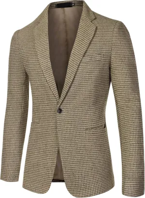 Lars Amadeus Men's Casual Plaid Sports Coat Notched Lapel One Button Houndstooth Blazer