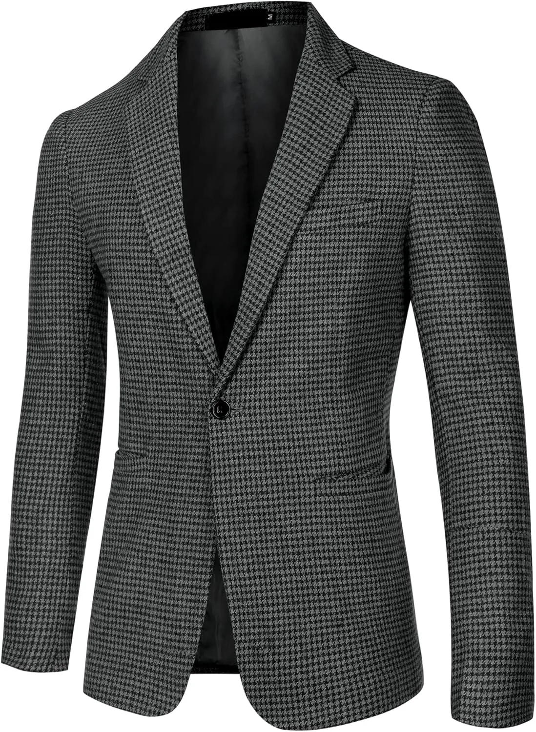 Lars Amadeus Men's Casual Plaid Sports Coat Notched Lapel One Button Houndstooth Blazer