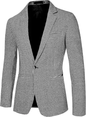 Lars Amadeus Men's Casual Plaid Sports Coat Notched Lapel One Button Houndstooth Blazer