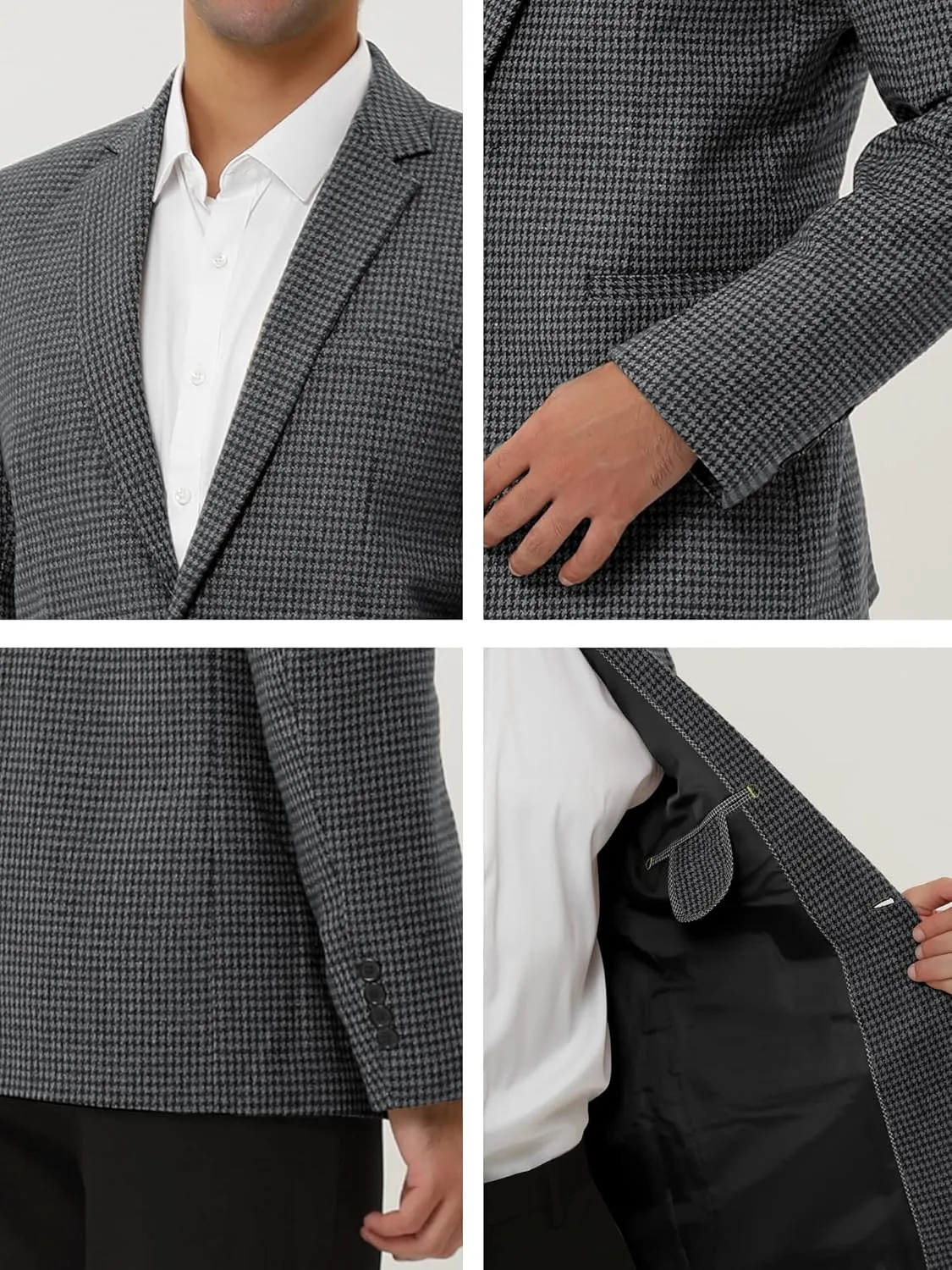 Lars Amadeus Men's Casual Plaid Sports Coat Notched Lapel One Button Houndstooth Blazer