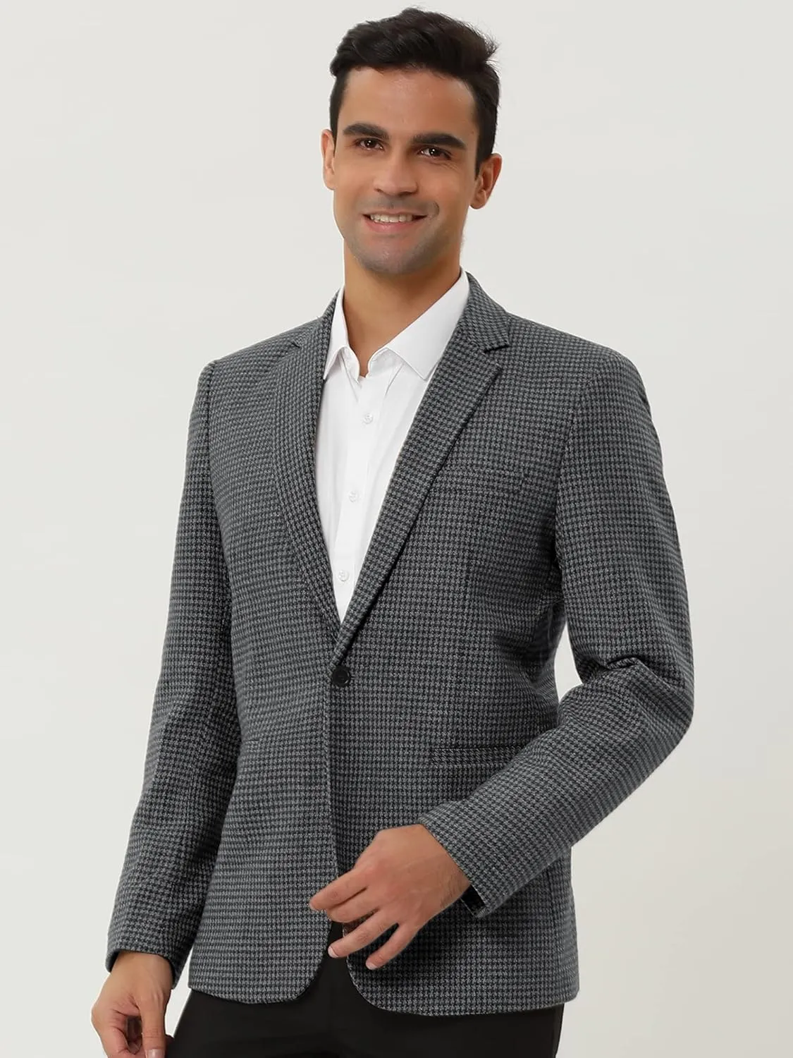 Lars Amadeus Men's Casual Plaid Sports Coat Notched Lapel One Button Houndstooth Blazer