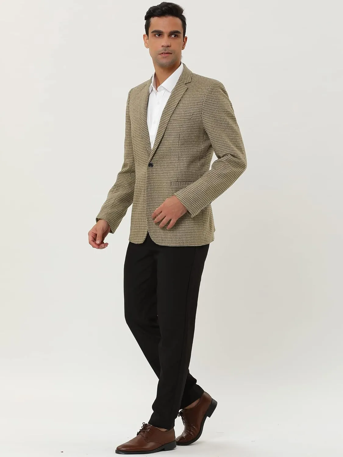 Lars Amadeus Men's Casual Plaid Sports Coat Notched Lapel One Button Houndstooth Blazer