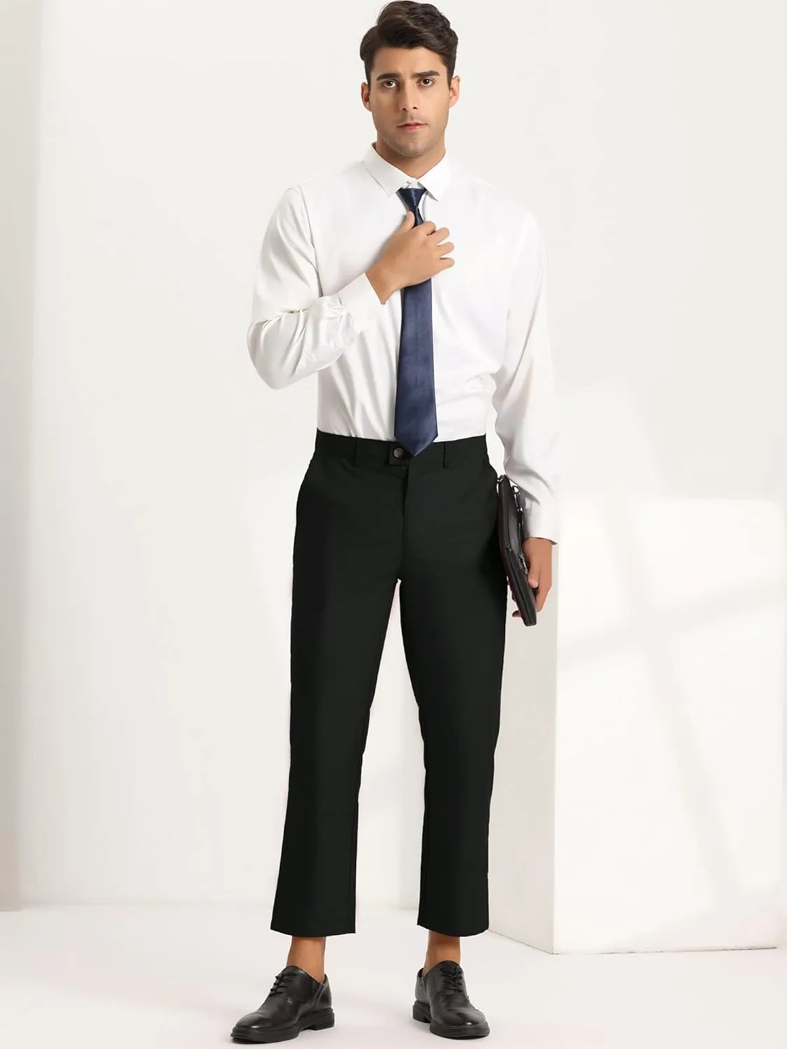 Lars Amadeus Men's Cropped Pants Slim Fit Flat Front Solid Color Ankle-Length Dress Pants