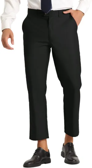 Lars Amadeus Men's Cropped Pants Slim Fit Flat Front Solid Color Ankle-Length Dress Pants
