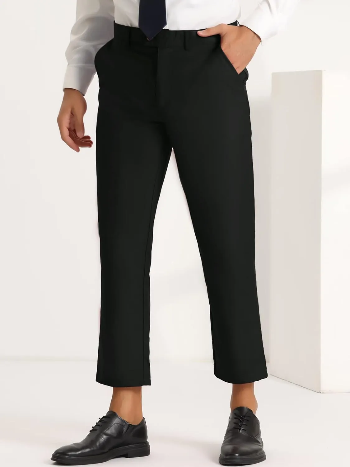 Lars Amadeus Men's Cropped Pants Slim Fit Flat Front Solid Color Ankle-Length Dress Pants