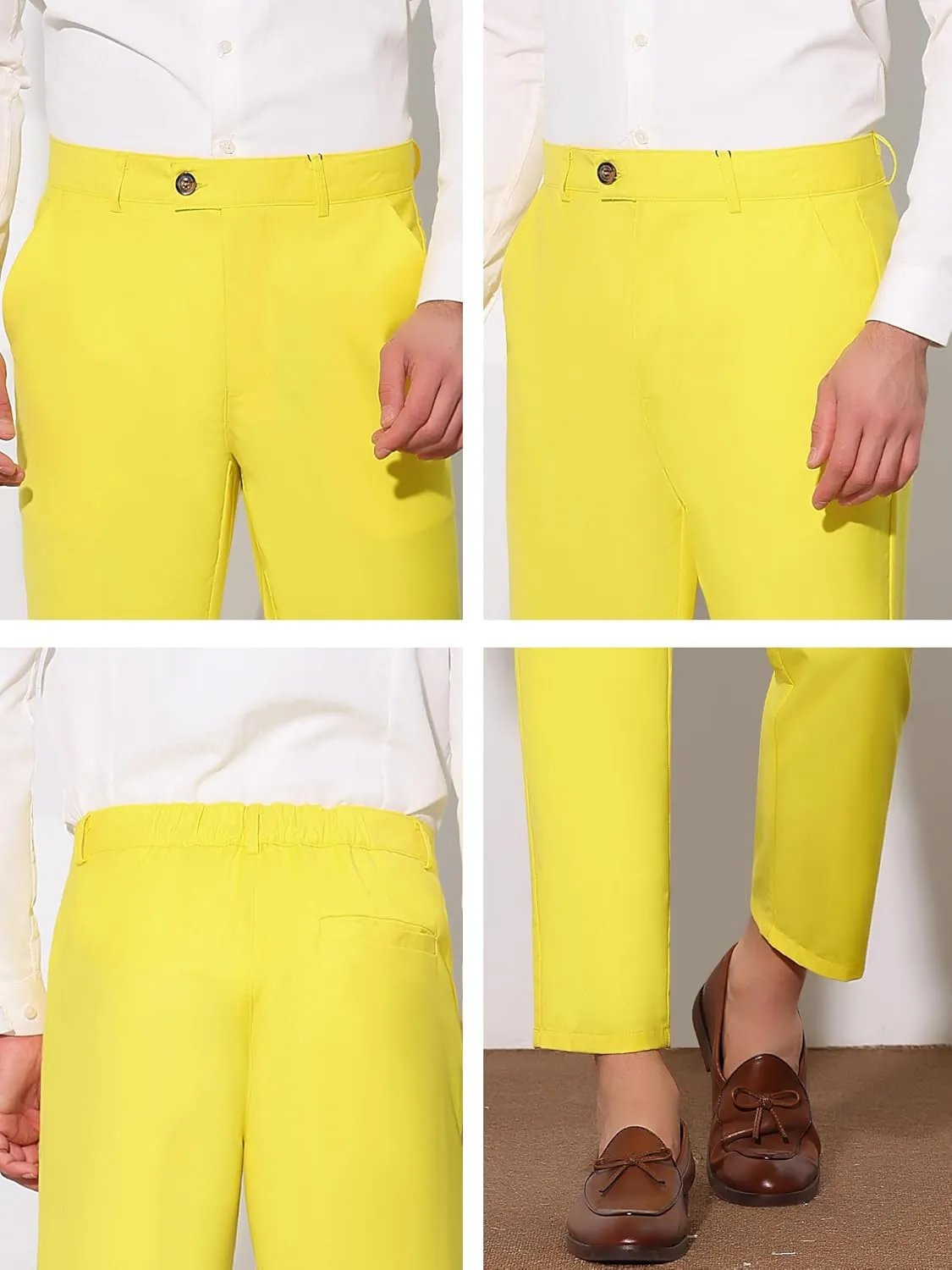 Lars Amadeus Men's Cropped Pants Slim Fit Flat Front Solid Color Ankle-Length Dress Pants