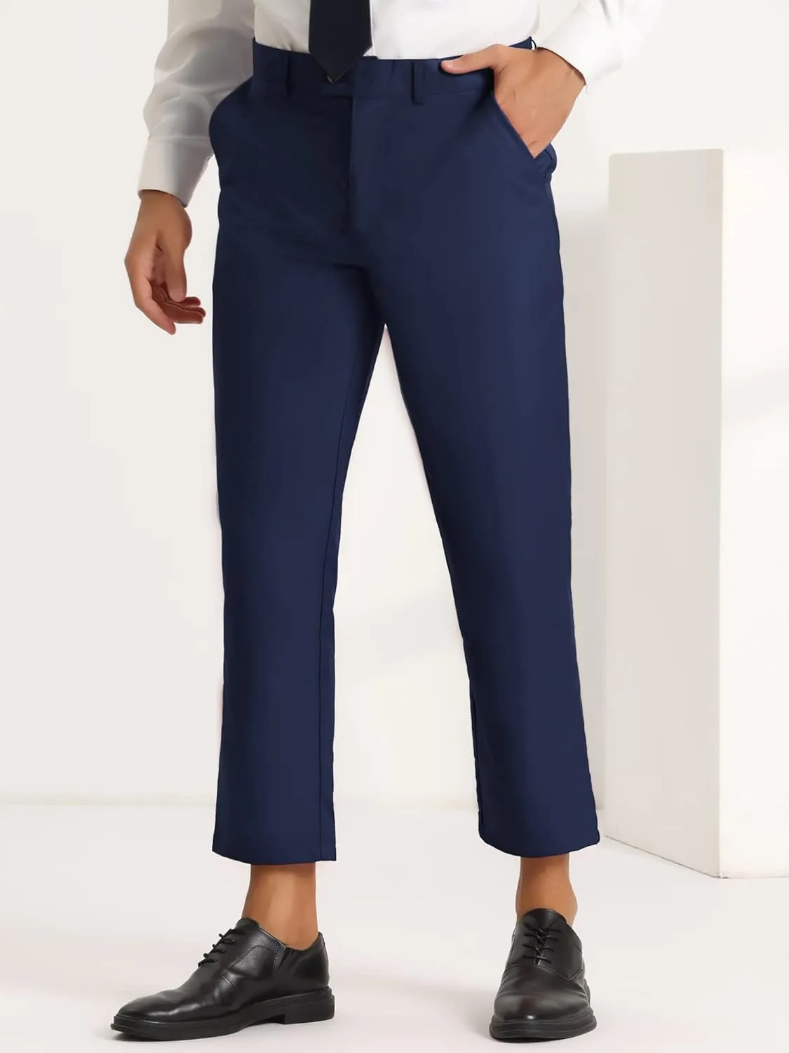 Lars Amadeus Men's Cropped Pants Slim Fit Flat Front Solid Color Ankle-Length Dress Pants