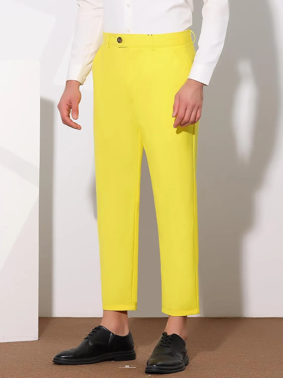 Lars Amadeus Men's Cropped Pants Slim Fit Flat Front Solid Color Ankle-Length Dress Pants