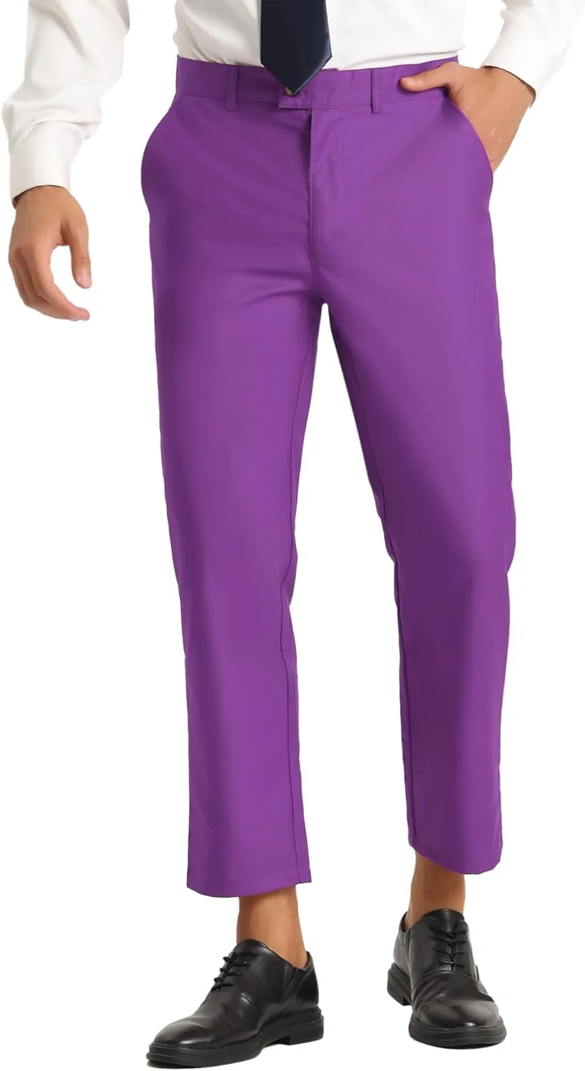 Lars Amadeus Men's Cropped Pants Slim Fit Flat Front Solid Color Ankle-Length Dress Pants