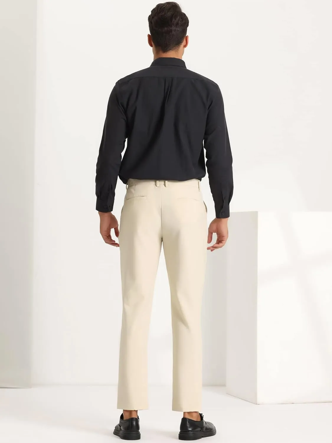 Lars Amadeus Men's Cropped Pants Slim Fit Flat Front Solid Color Ankle-Length Dress Pants