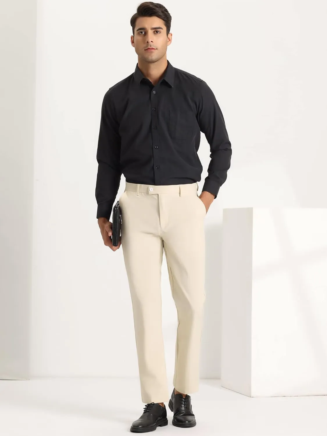 Lars Amadeus Men's Cropped Pants Slim Fit Flat Front Solid Color Ankle-Length Dress Pants