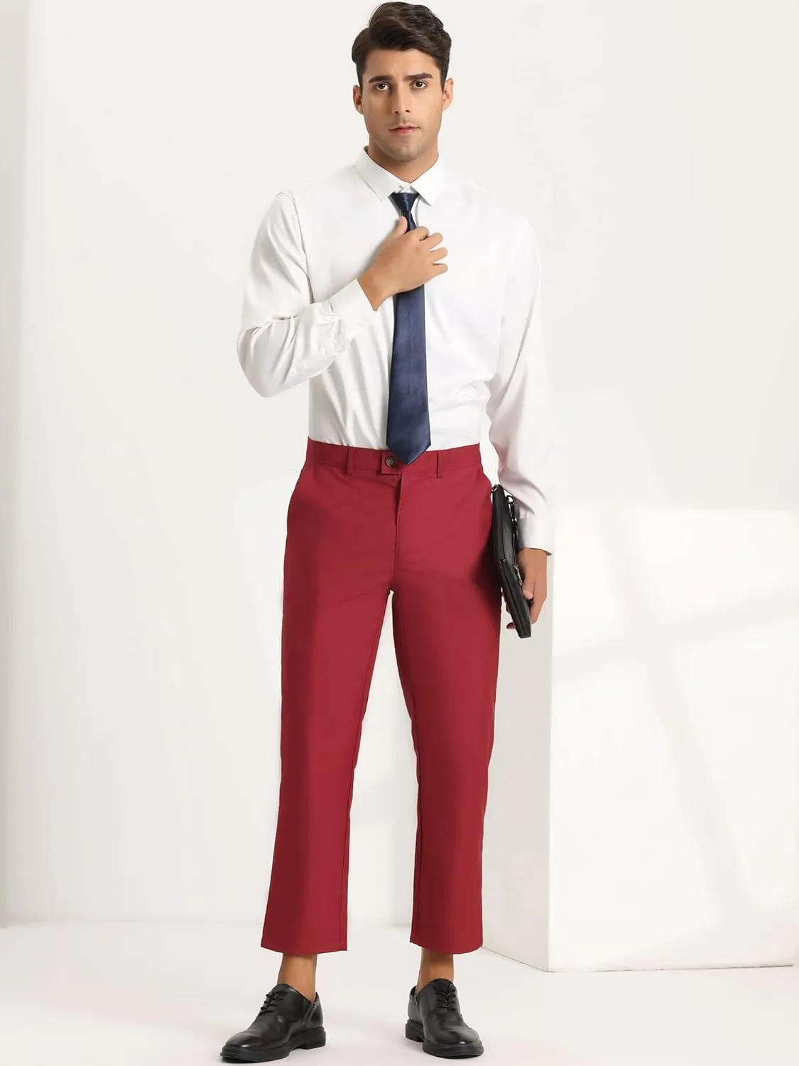 Lars Amadeus Men's Cropped Pants Slim Fit Flat Front Solid Color Ankle-Length Dress Pants