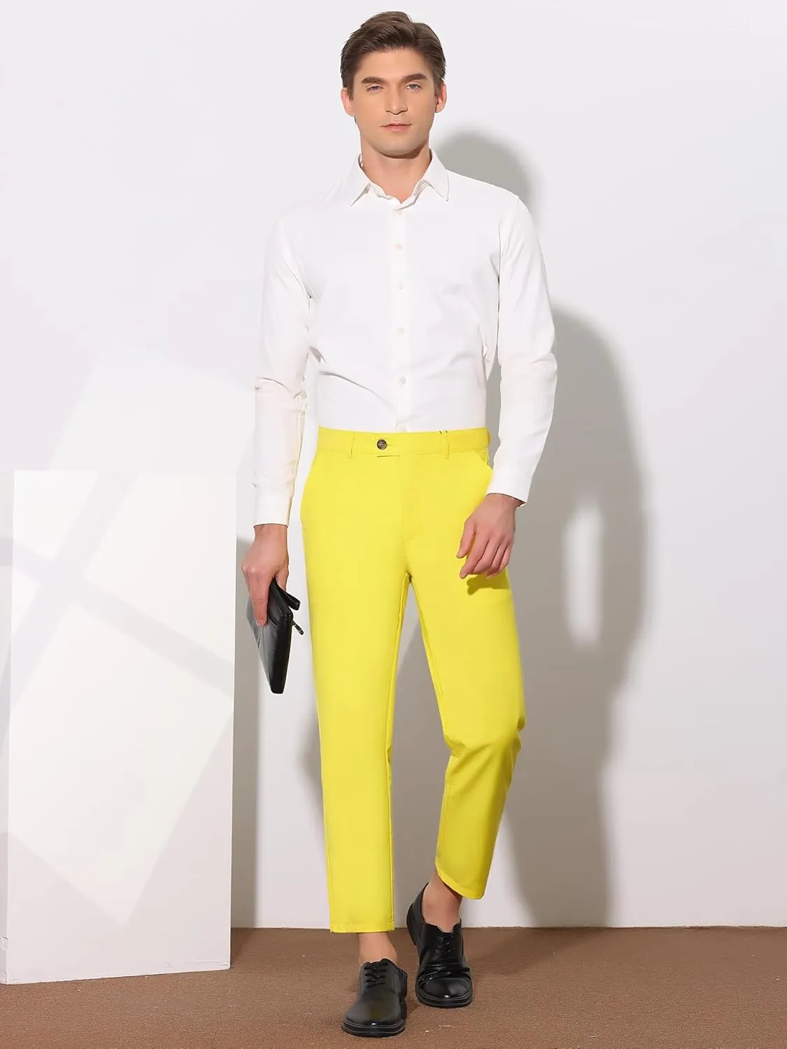 Lars Amadeus Men's Cropped Pants Slim Fit Flat Front Solid Color Ankle-Length Dress Pants