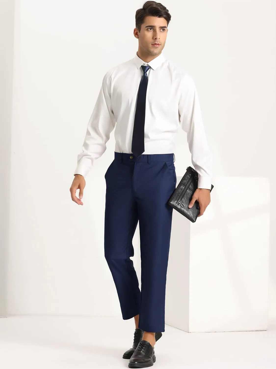 Lars Amadeus Men's Cropped Pants Slim Fit Flat Front Solid Color Ankle-Length Dress Pants