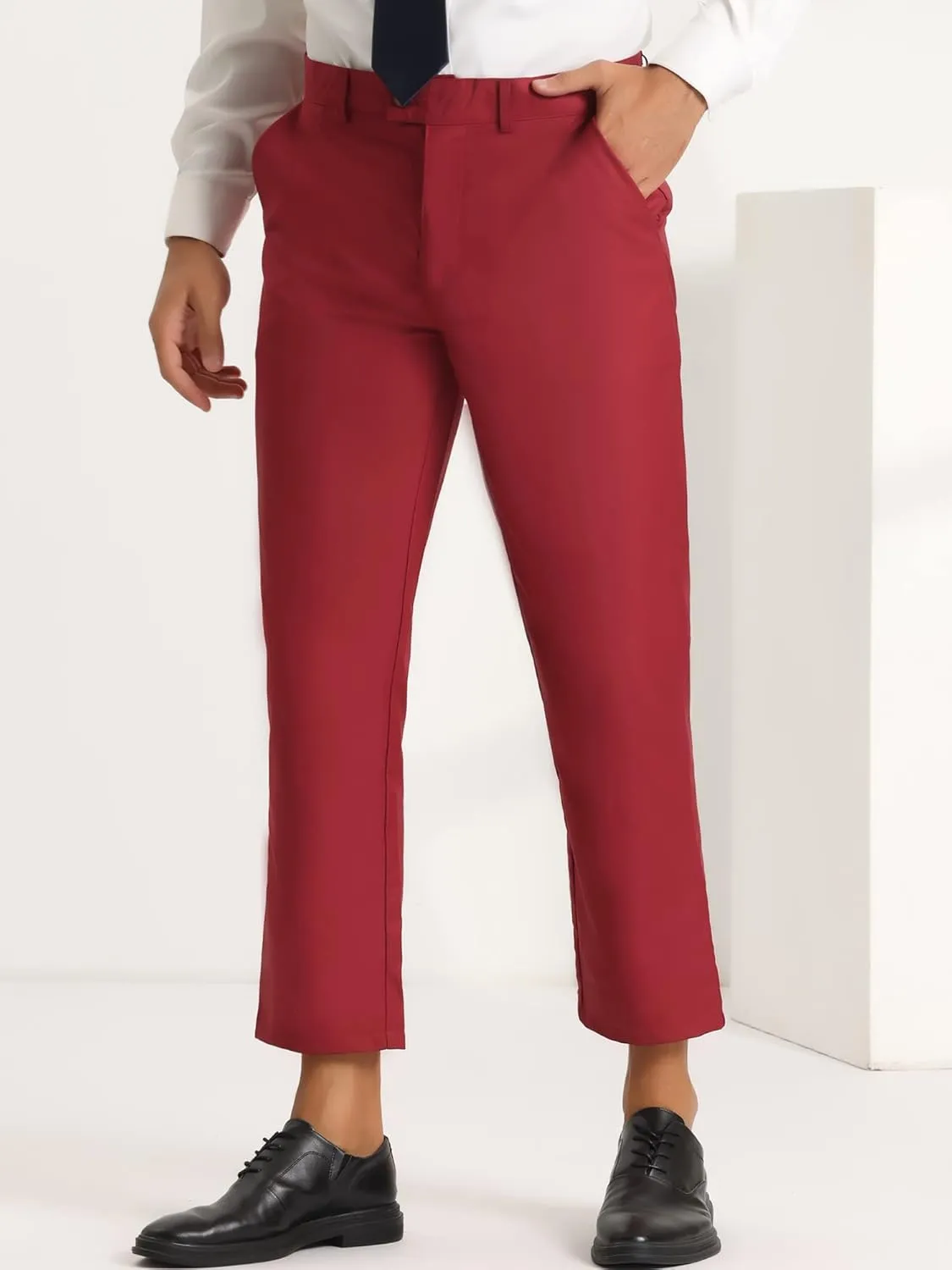 Lars Amadeus Men's Cropped Pants Slim Fit Flat Front Solid Color Ankle-Length Dress Pants