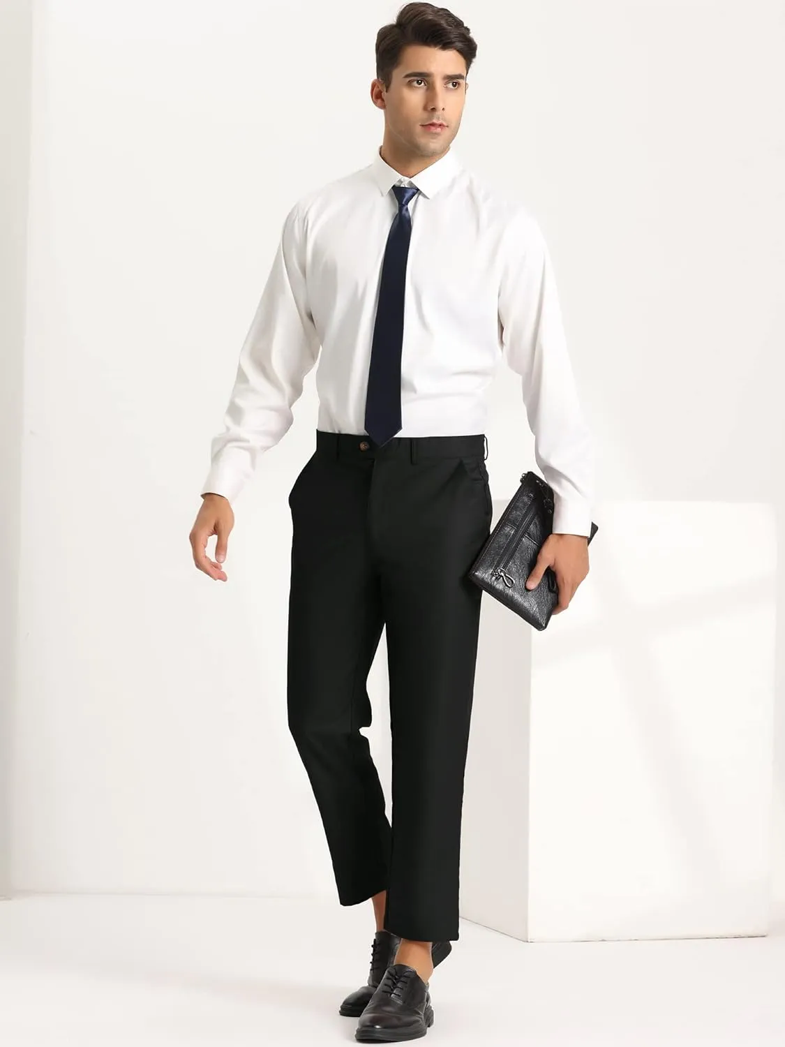 Lars Amadeus Men's Cropped Pants Slim Fit Flat Front Solid Color Ankle-Length Dress Pants