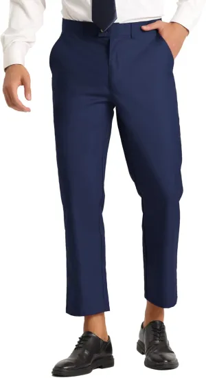Lars Amadeus Men's Cropped Pants Slim Fit Flat Front Solid Color Ankle-Length Dress Pants