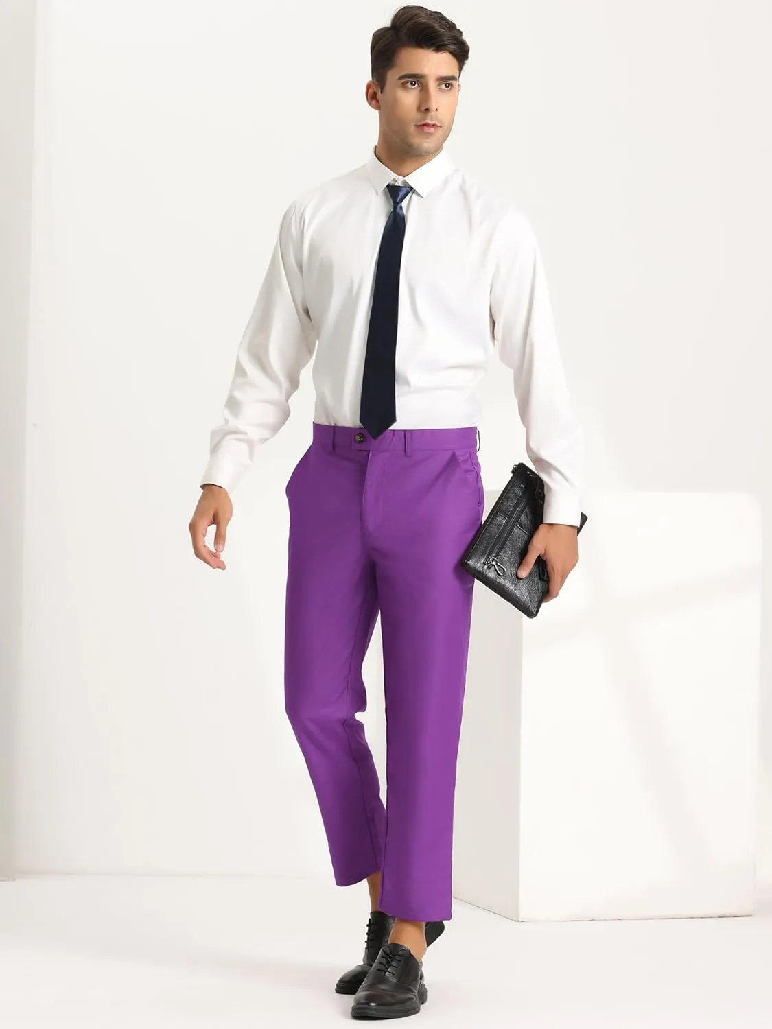 Lars Amadeus Men's Cropped Pants Slim Fit Flat Front Solid Color Ankle-Length Dress Pants
