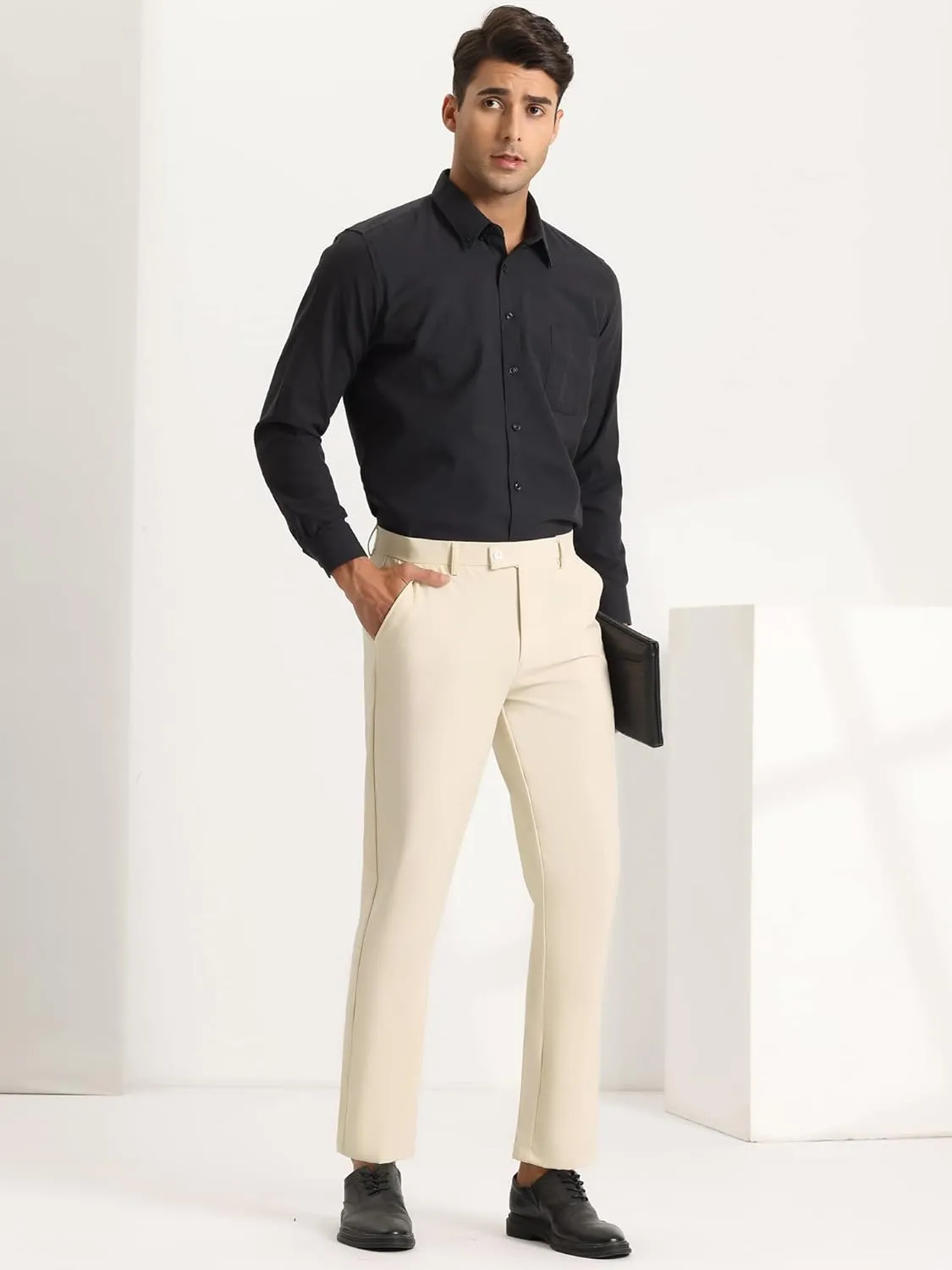 Lars Amadeus Men's Cropped Pants Slim Fit Flat Front Solid Color Ankle-Length Dress Pants