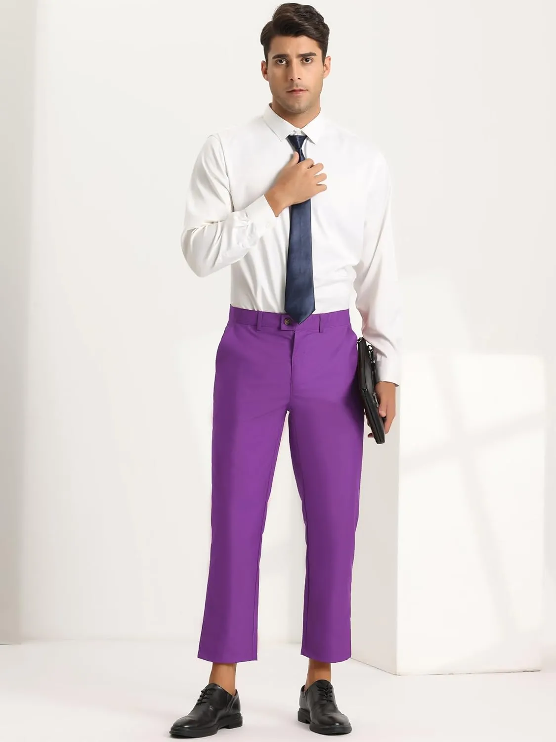 Lars Amadeus Men's Cropped Pants Slim Fit Flat Front Solid Color Ankle-Length Dress Pants