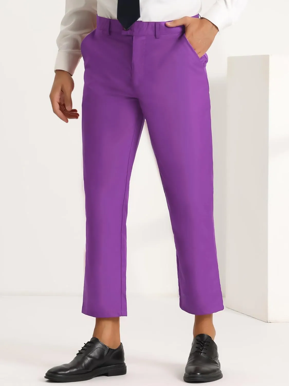 Lars Amadeus Men's Cropped Pants Slim Fit Flat Front Solid Color Ankle-Length Dress Pants