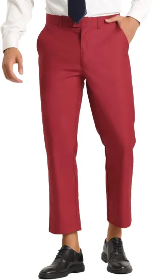 Lars Amadeus Men's Cropped Pants Slim Fit Flat Front Solid Color Ankle-Length Dress Pants