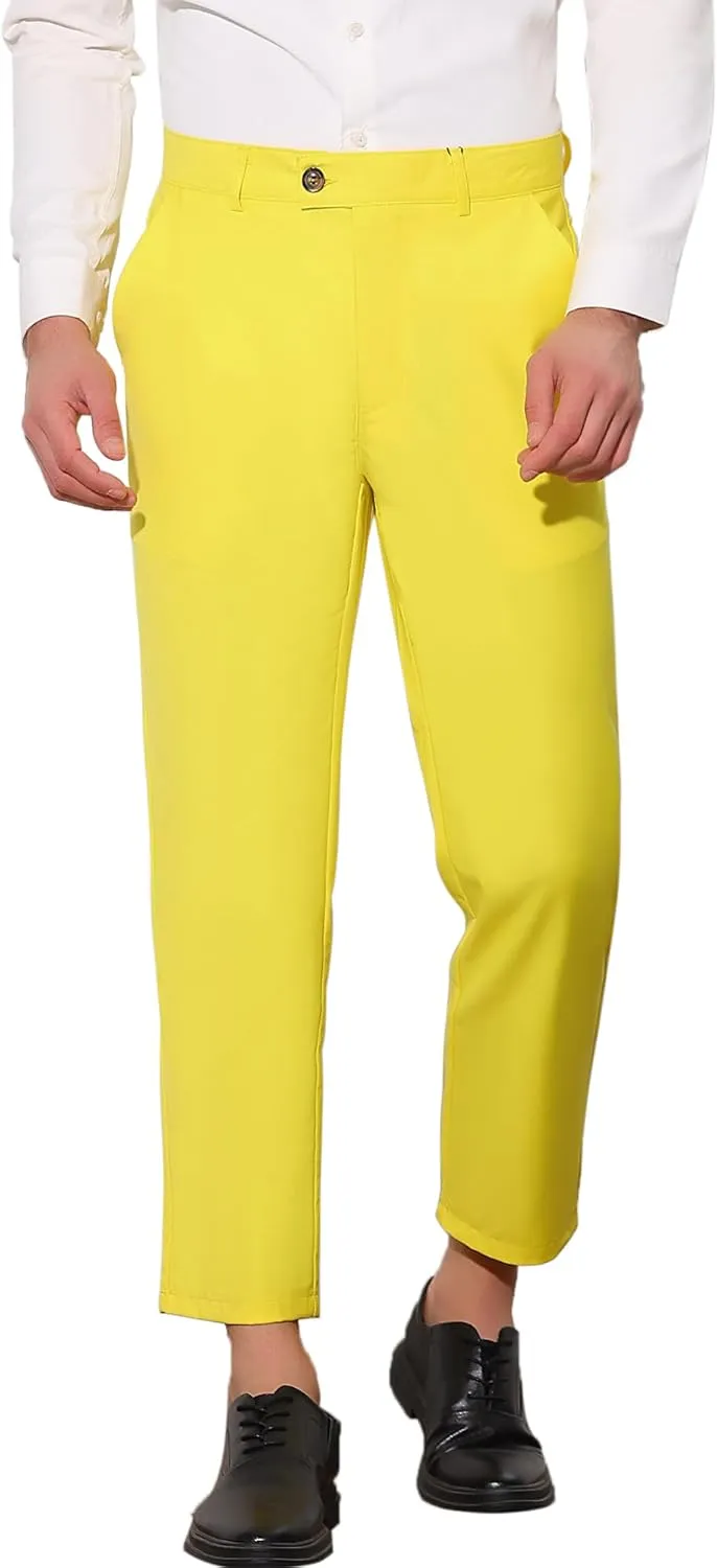 Lars Amadeus Men's Cropped Pants Slim Fit Flat Front Solid Color Ankle-Length Dress Pants