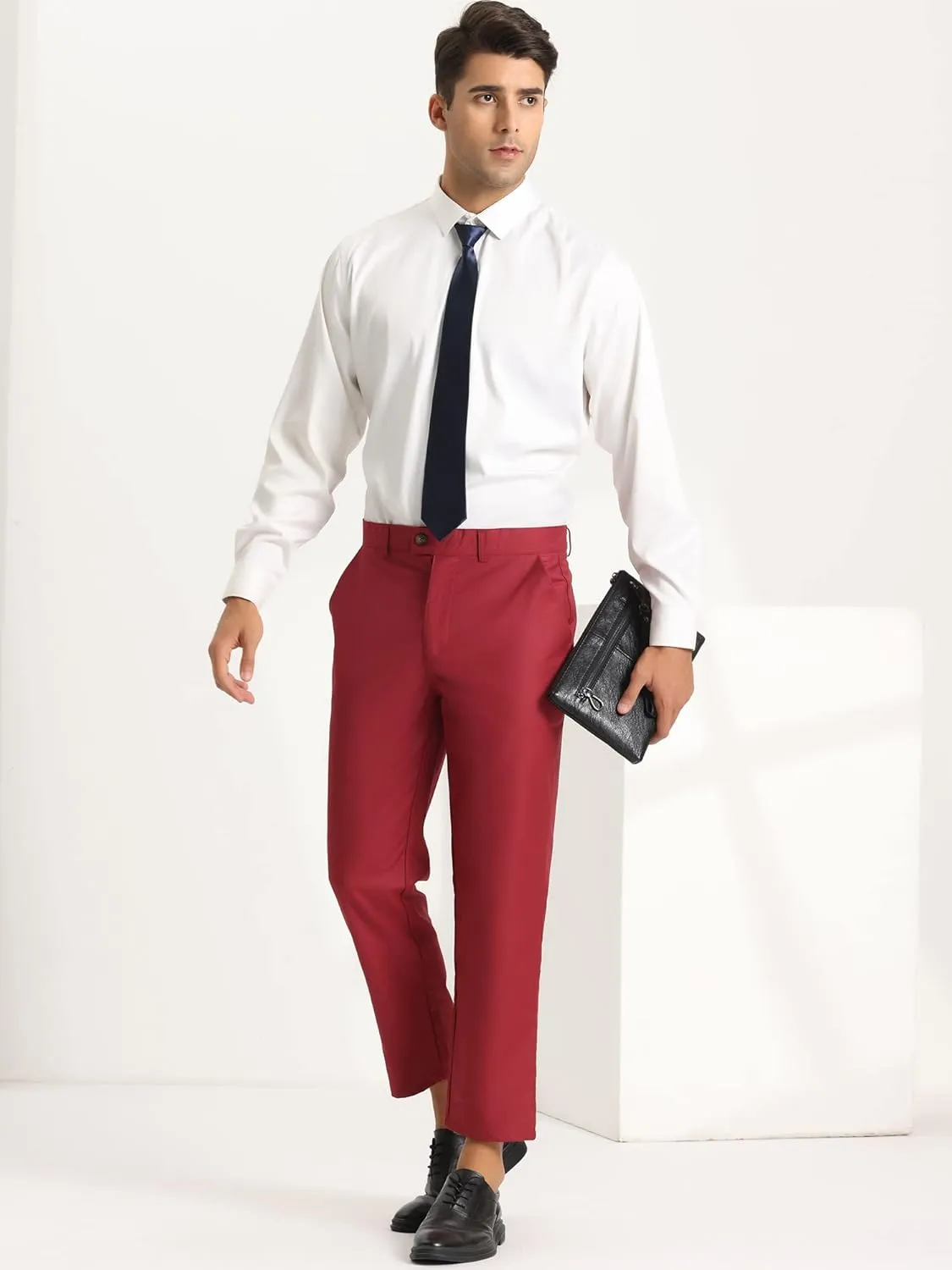 Lars Amadeus Men's Cropped Pants Slim Fit Flat Front Solid Color Ankle-Length Dress Pants