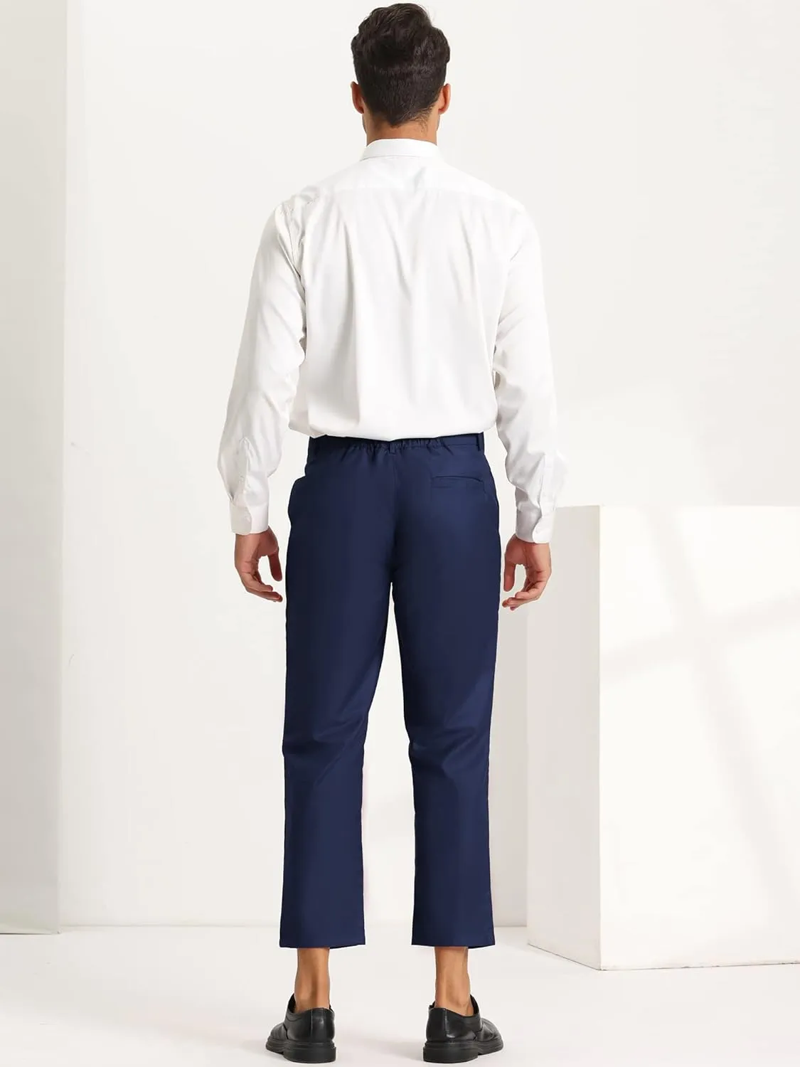 Lars Amadeus Men's Cropped Pants Slim Fit Flat Front Solid Color Ankle-Length Dress Pants