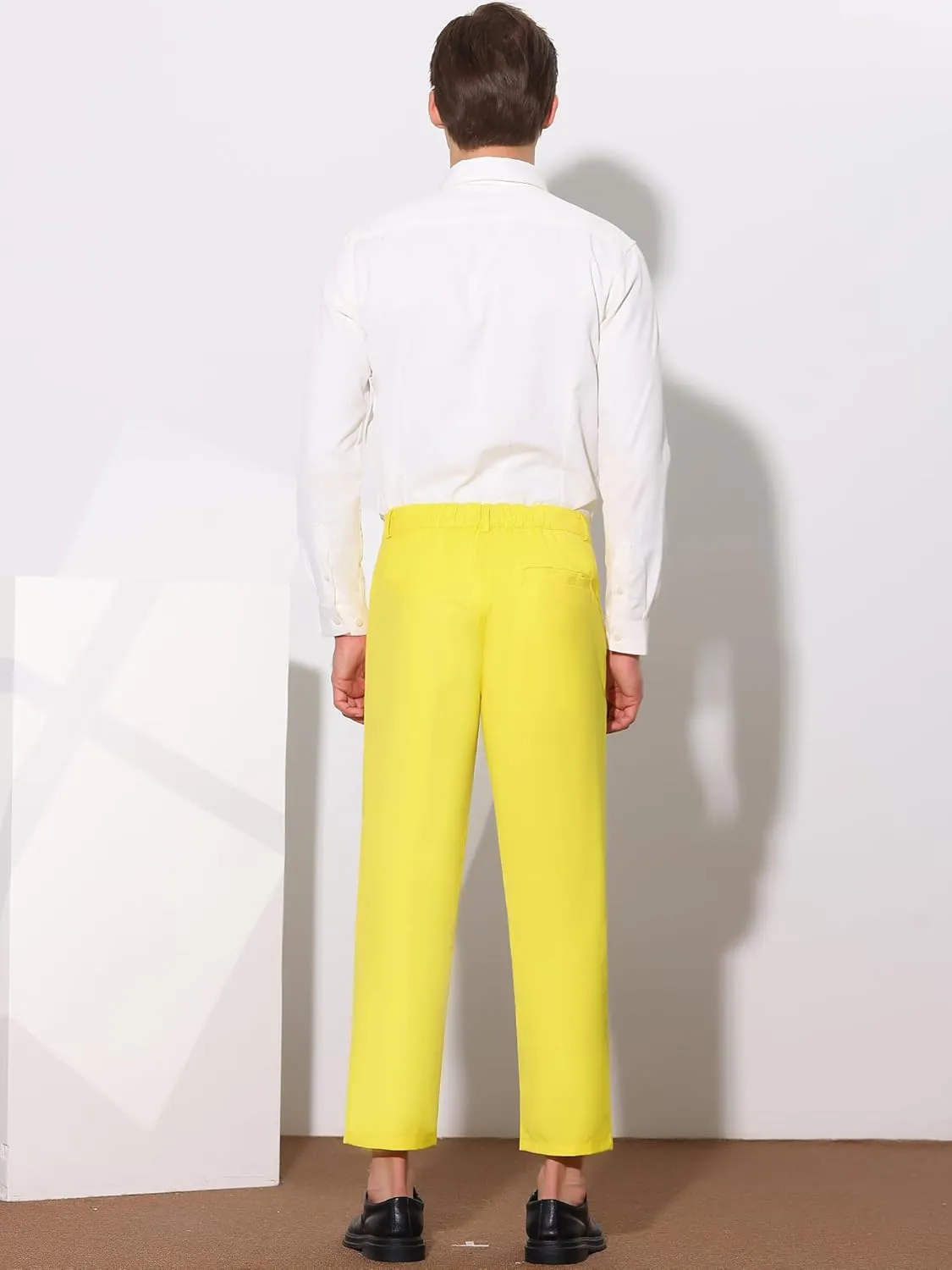 Lars Amadeus Men's Cropped Pants Slim Fit Flat Front Solid Color Ankle-Length Dress Pants