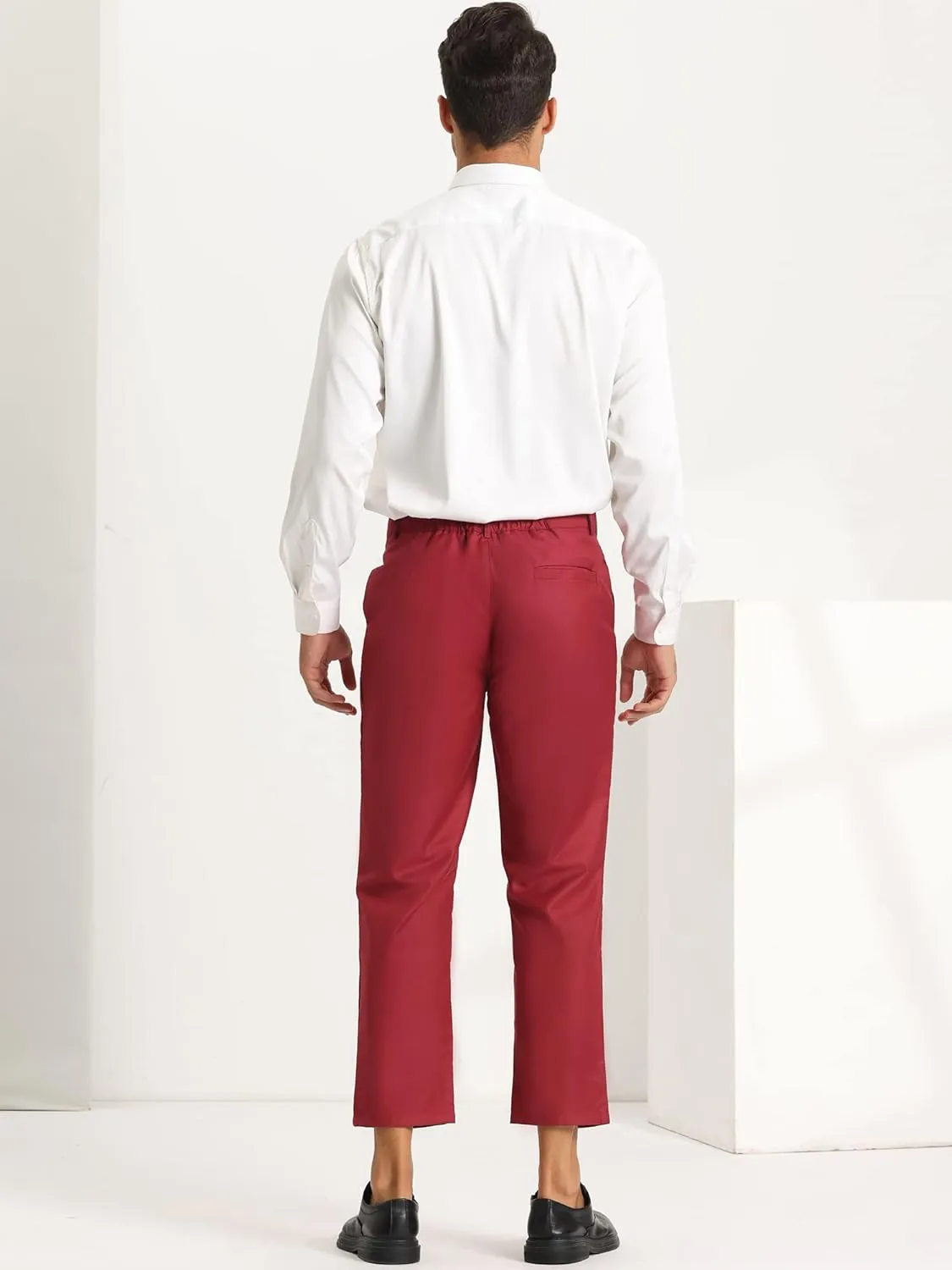 Lars Amadeus Men's Cropped Pants Slim Fit Flat Front Solid Color Ankle-Length Dress Pants