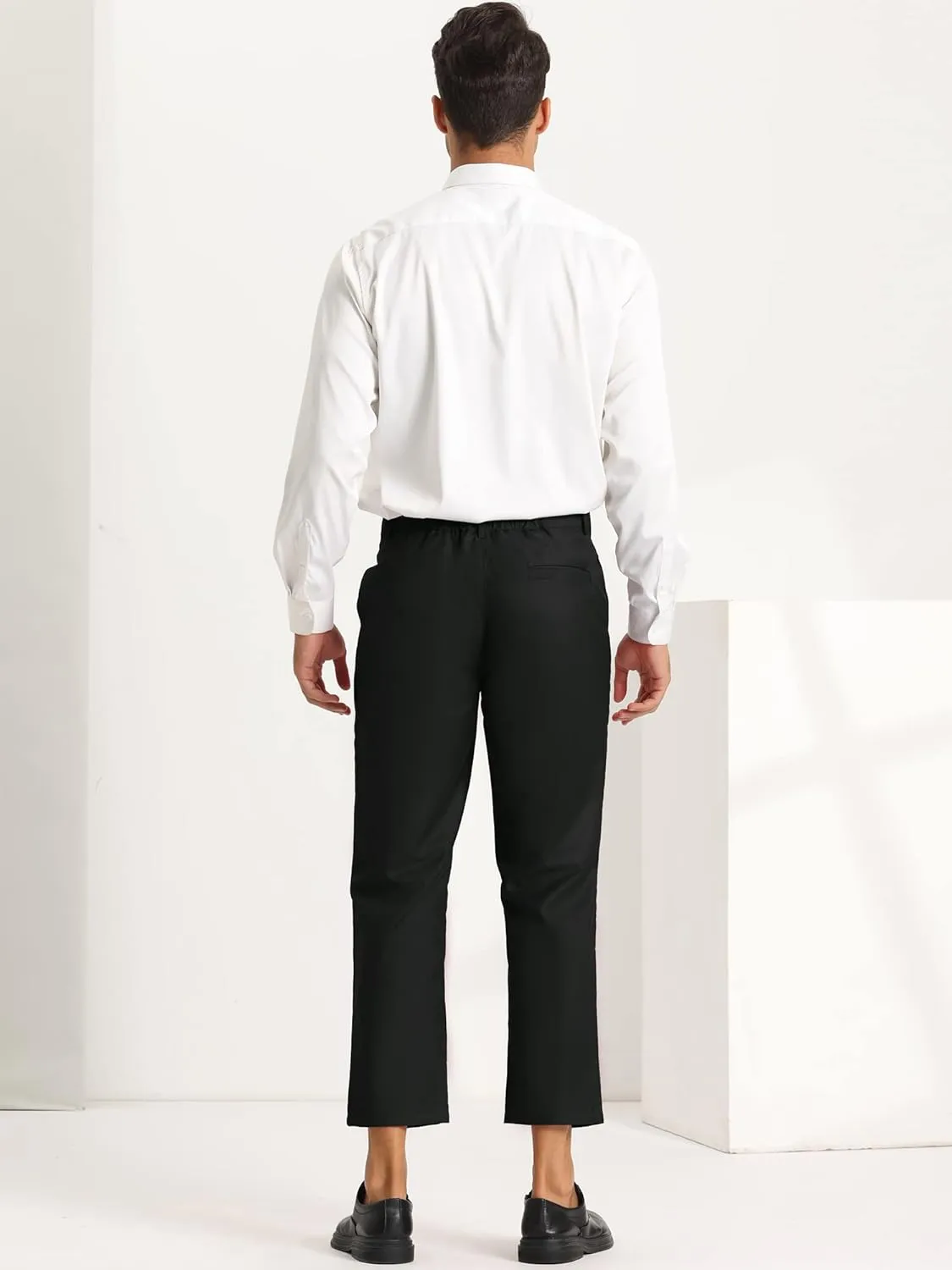 Lars Amadeus Men's Cropped Pants Slim Fit Flat Front Solid Color Ankle-Length Dress Pants