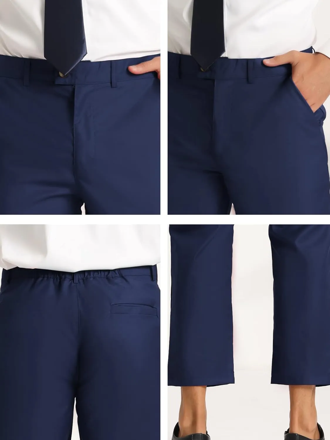 Lars Amadeus Men's Cropped Pants Slim Fit Flat Front Solid Color Ankle-Length Dress Pants