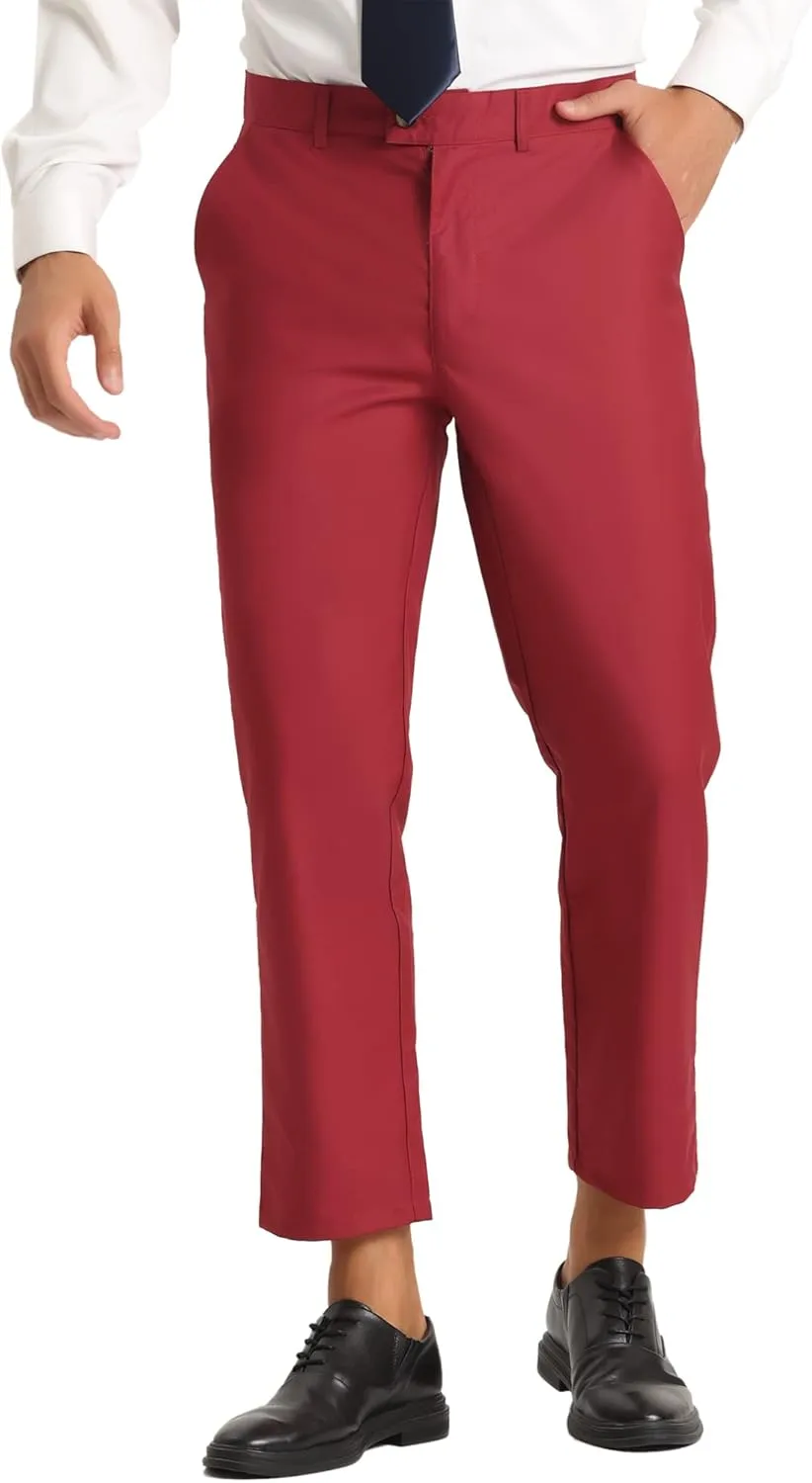 Lars Amadeus Men's Cropped Pants Slim Fit Flat Front Solid Color Ankle-Length Dress Pants