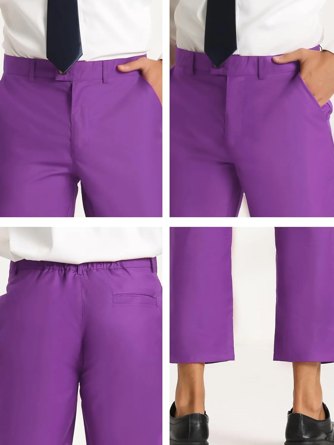 Lars Amadeus Men's Cropped Pants Slim Fit Flat Front Solid Color Ankle-Length Dress Pants
