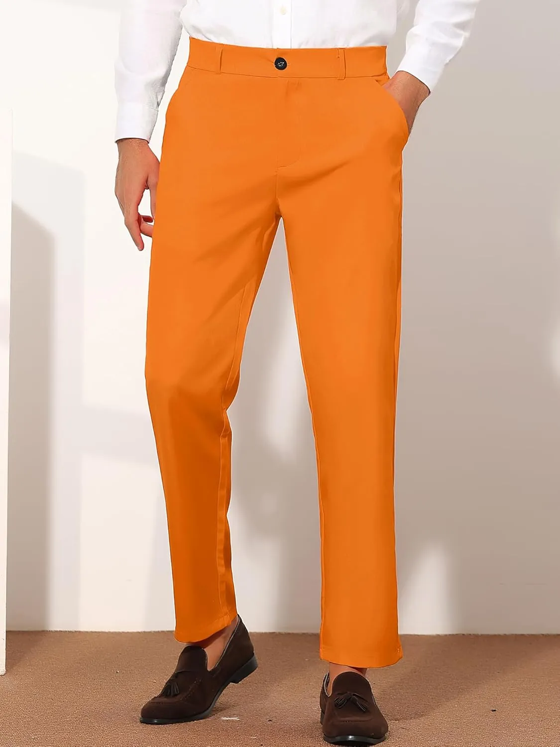 Lars Amadeus Men's Dress Pants Flat Front Zipper Up Straight Leg Business Chino Trousers