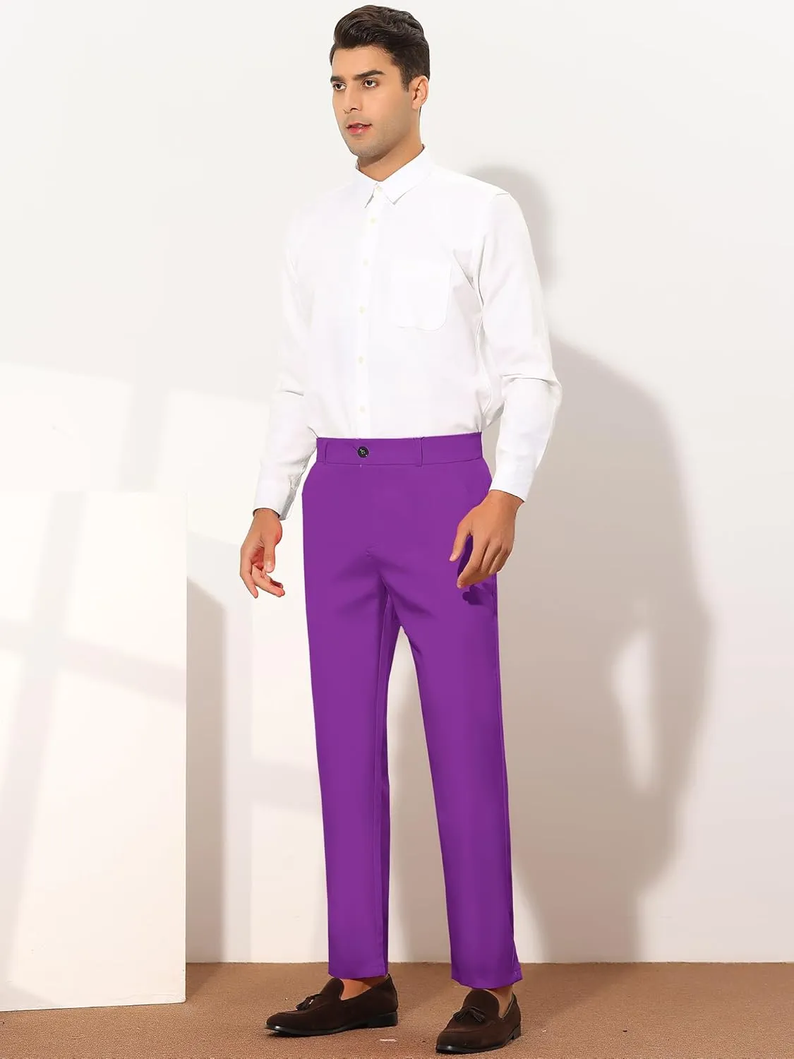 Lars Amadeus Men's Dress Pants Flat Front Zipper Up Straight Leg Business Chino Trousers